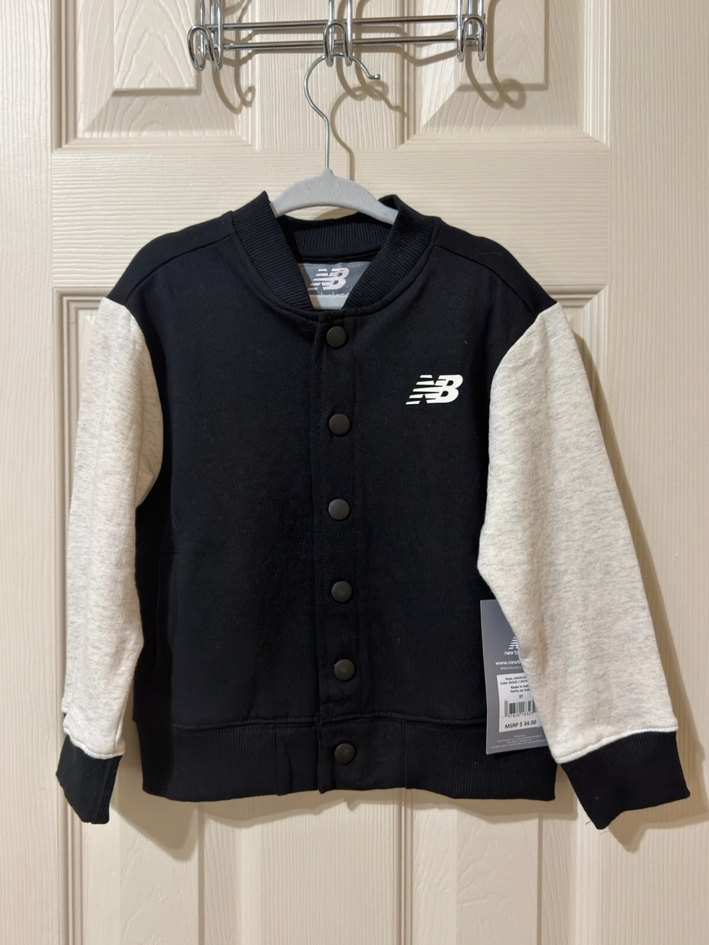 New Balance Toddler 3T Varsity Bomber Jacket Black Gray NWT